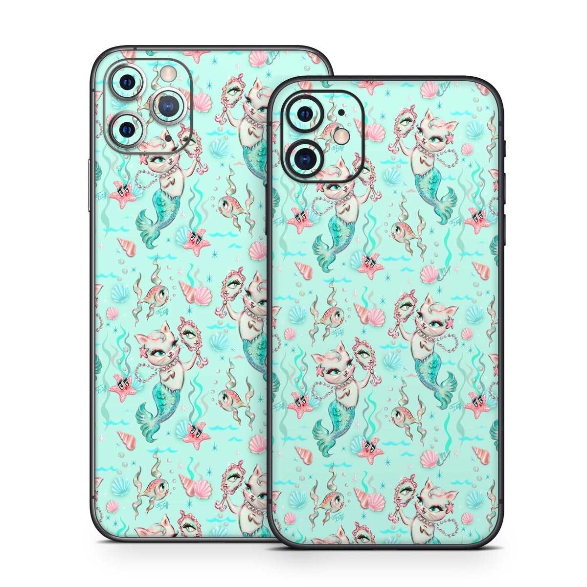 Merkittens with Pearls Aqua - Apple iPhone 11 Skin