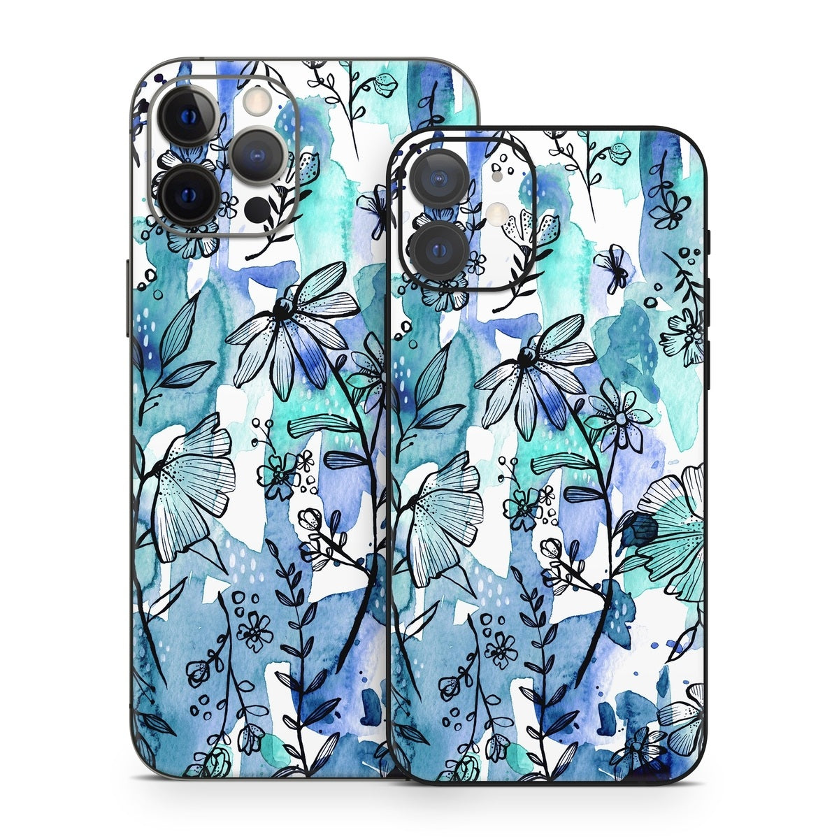 Blue Ink Floral - Apple iPhone 12 Skin