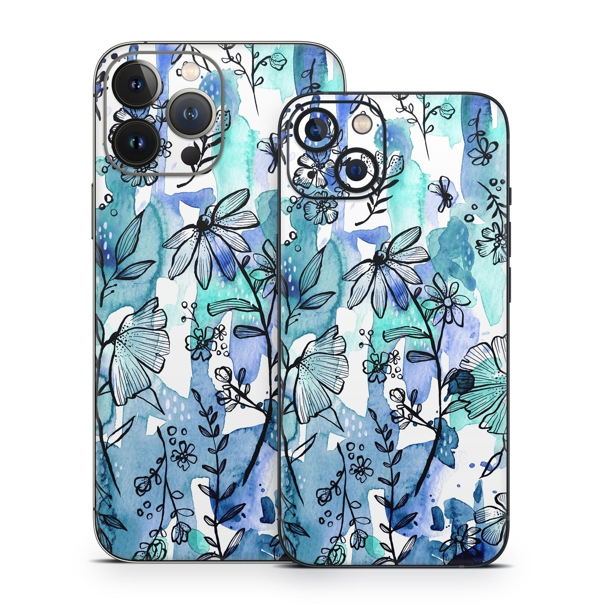 Blue Ink Floral - Apple iPhone 13 Skin