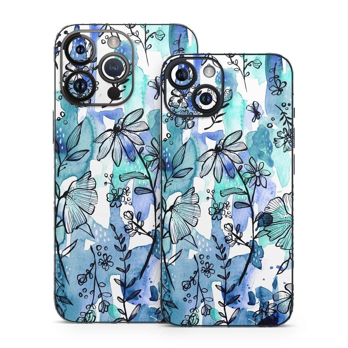 Blue Ink Floral - Apple iPhone 14 Skin