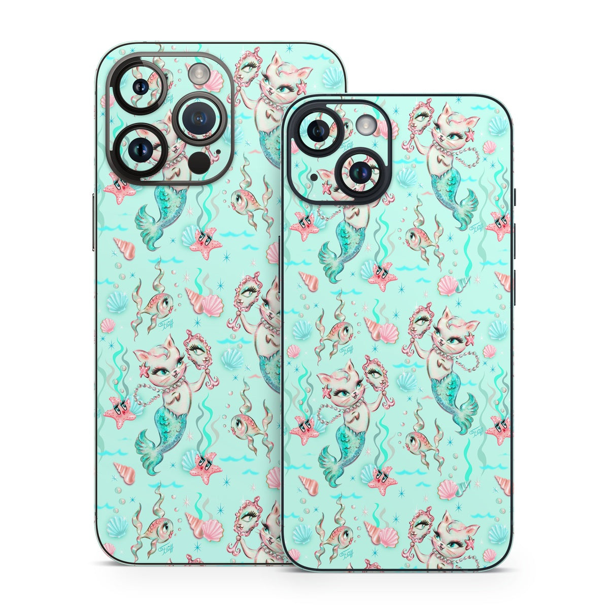 Merkittens with Pearls Aqua - Apple iPhone 14 Skin