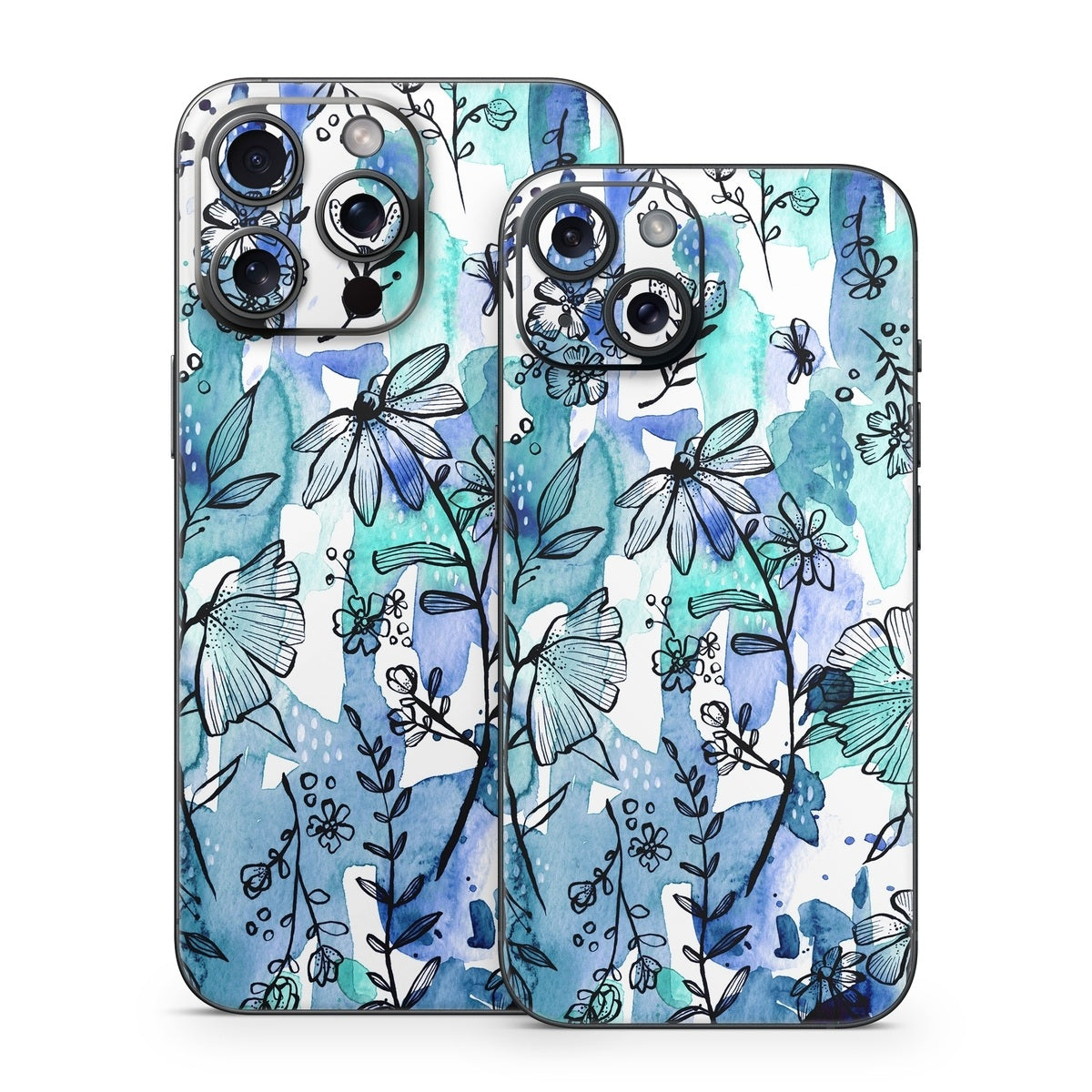 Blue Ink Floral - Apple iPhone 15 Skin