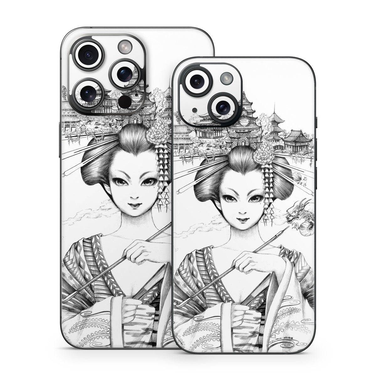 Geisha Sketch - Apple iPhone 15 Skin