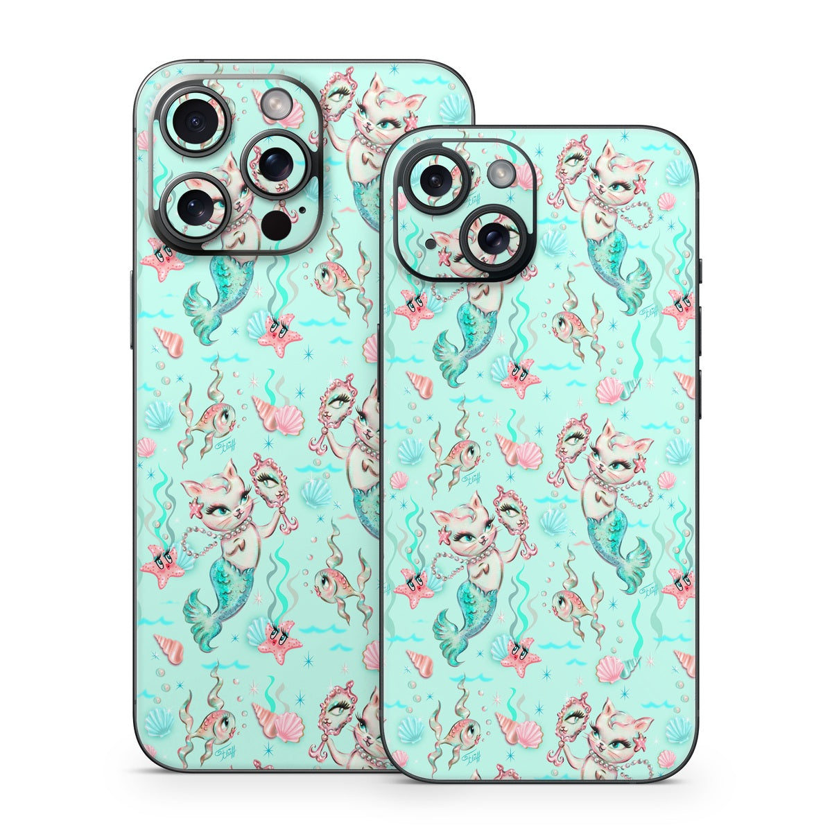 Merkittens with Pearls Aqua - Apple iPhone 15 Skin