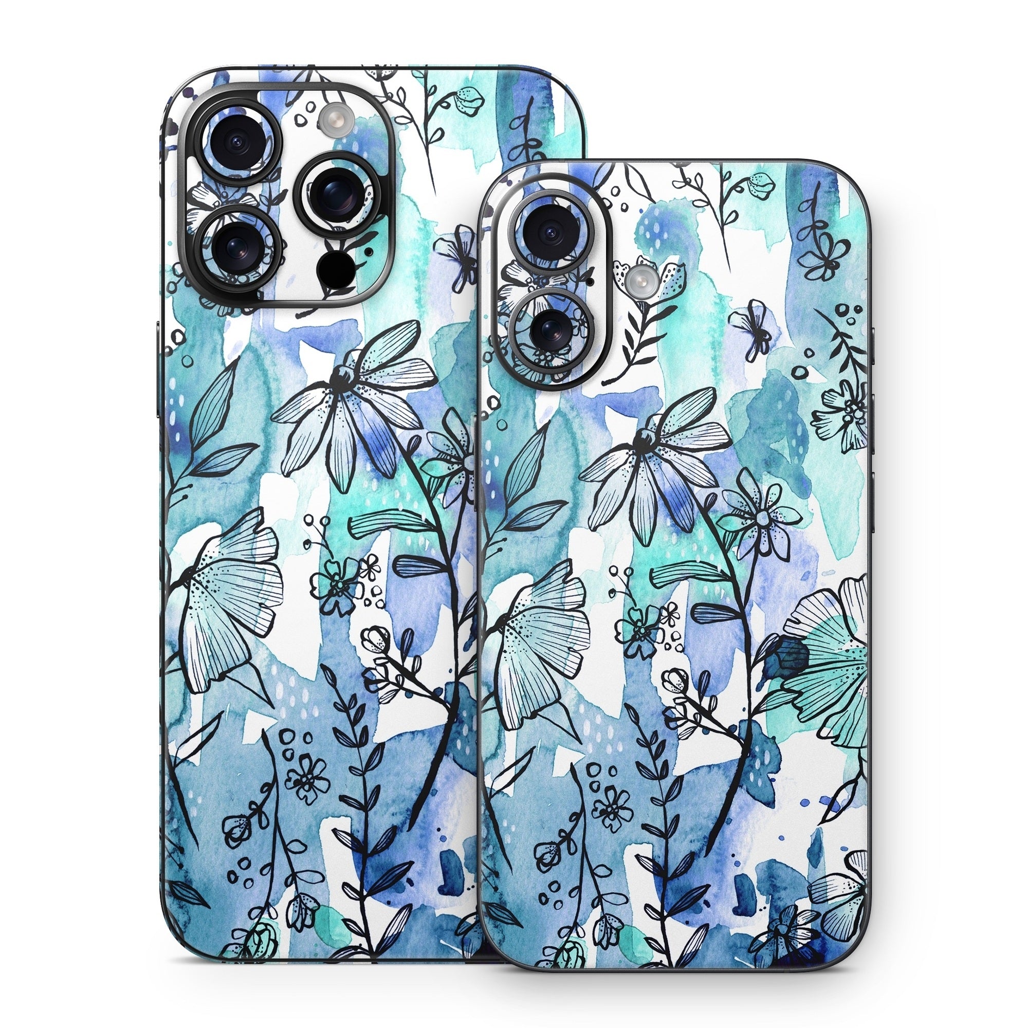 Blue Ink Floral - Apple iPhone 16 Skin