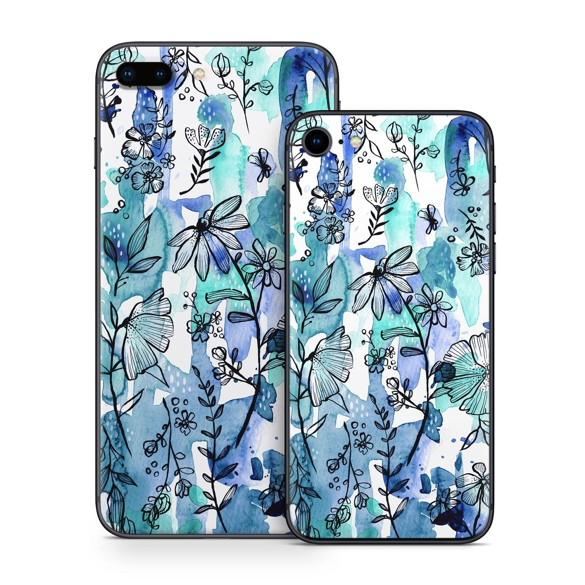 Blue Ink Floral - Apple iPhone 8 Skin