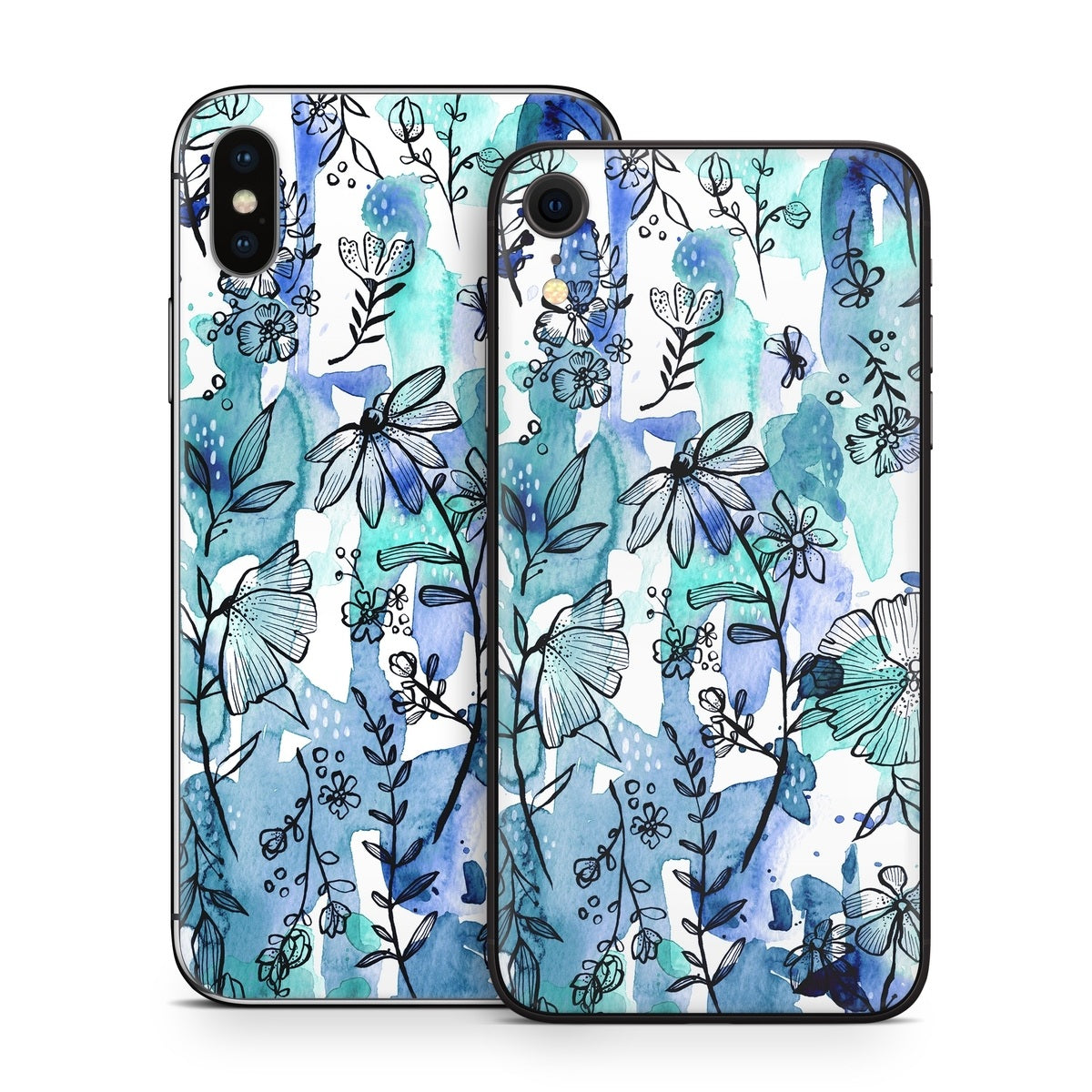 Blue Ink Floral - Apple iPhone X Skin