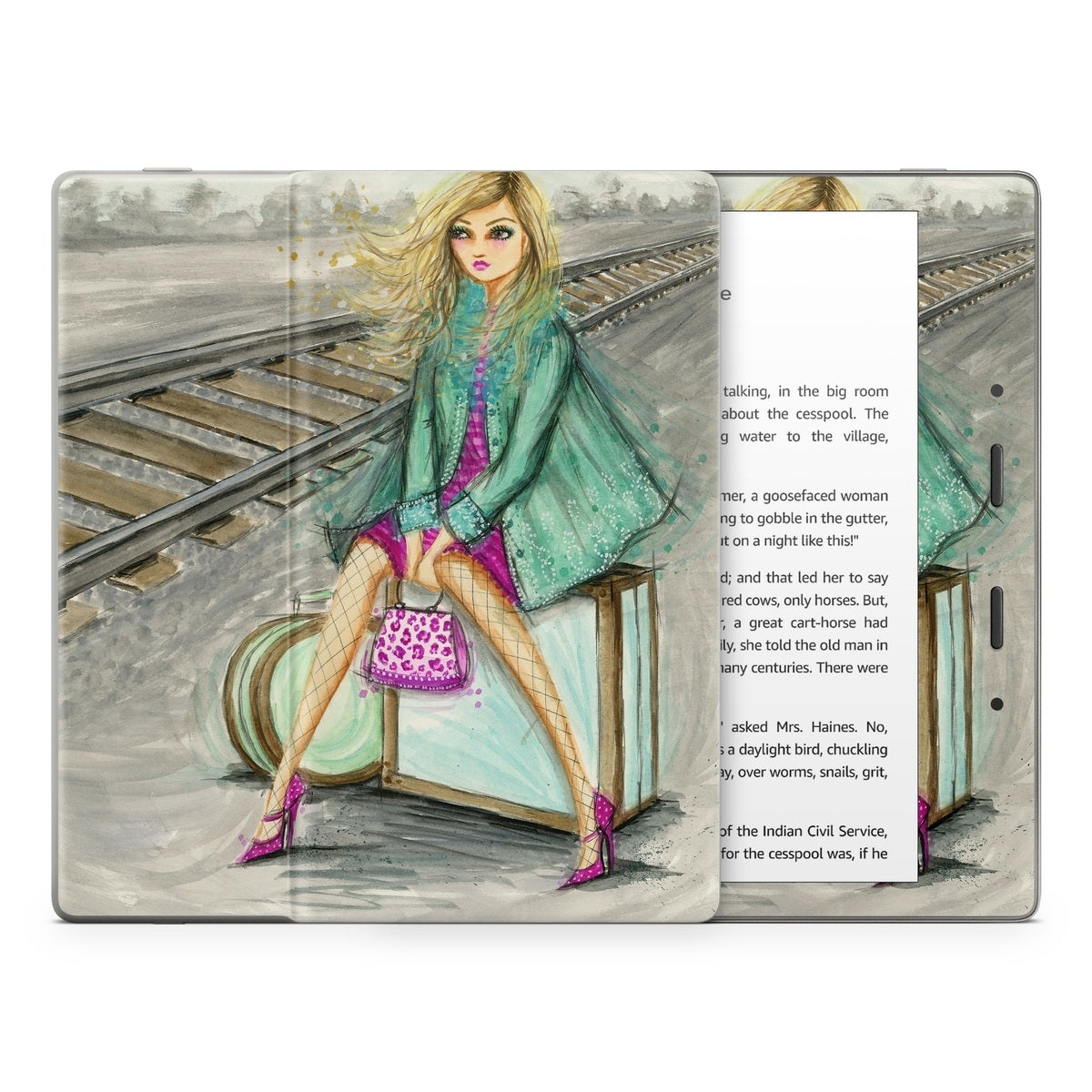 Lulu Waiting by the Train Tracks - Amazon Kindle Skin