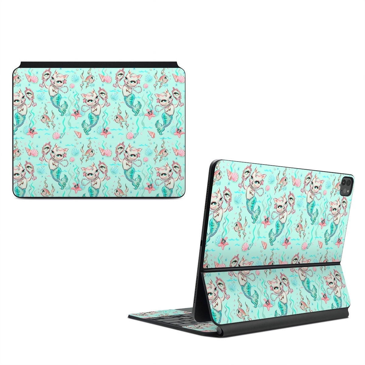 Merkittens with Pearls Aqua - Apple Magic Keyboard for iPad Skin