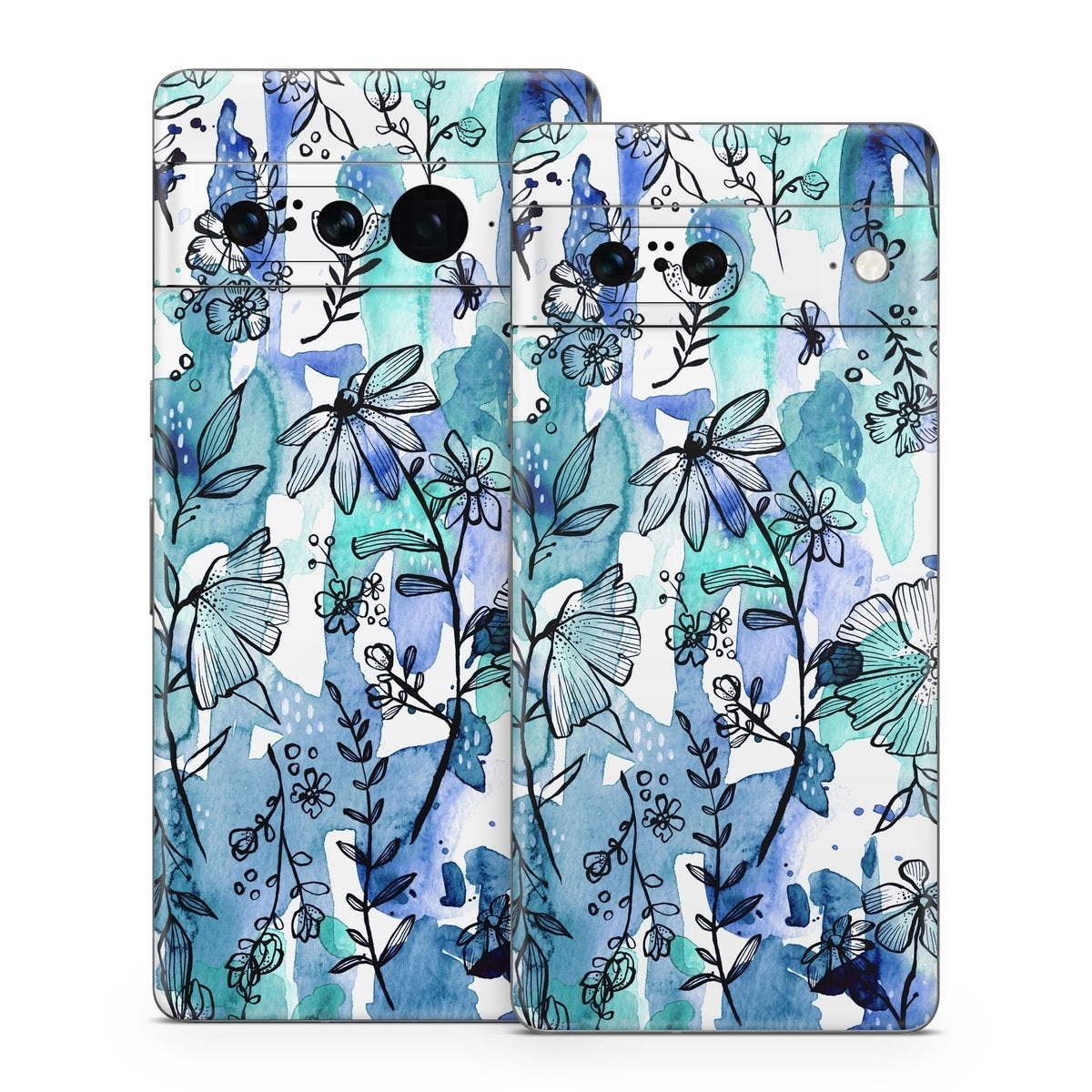 Blue Ink Floral - Google Pixel 7 Skin