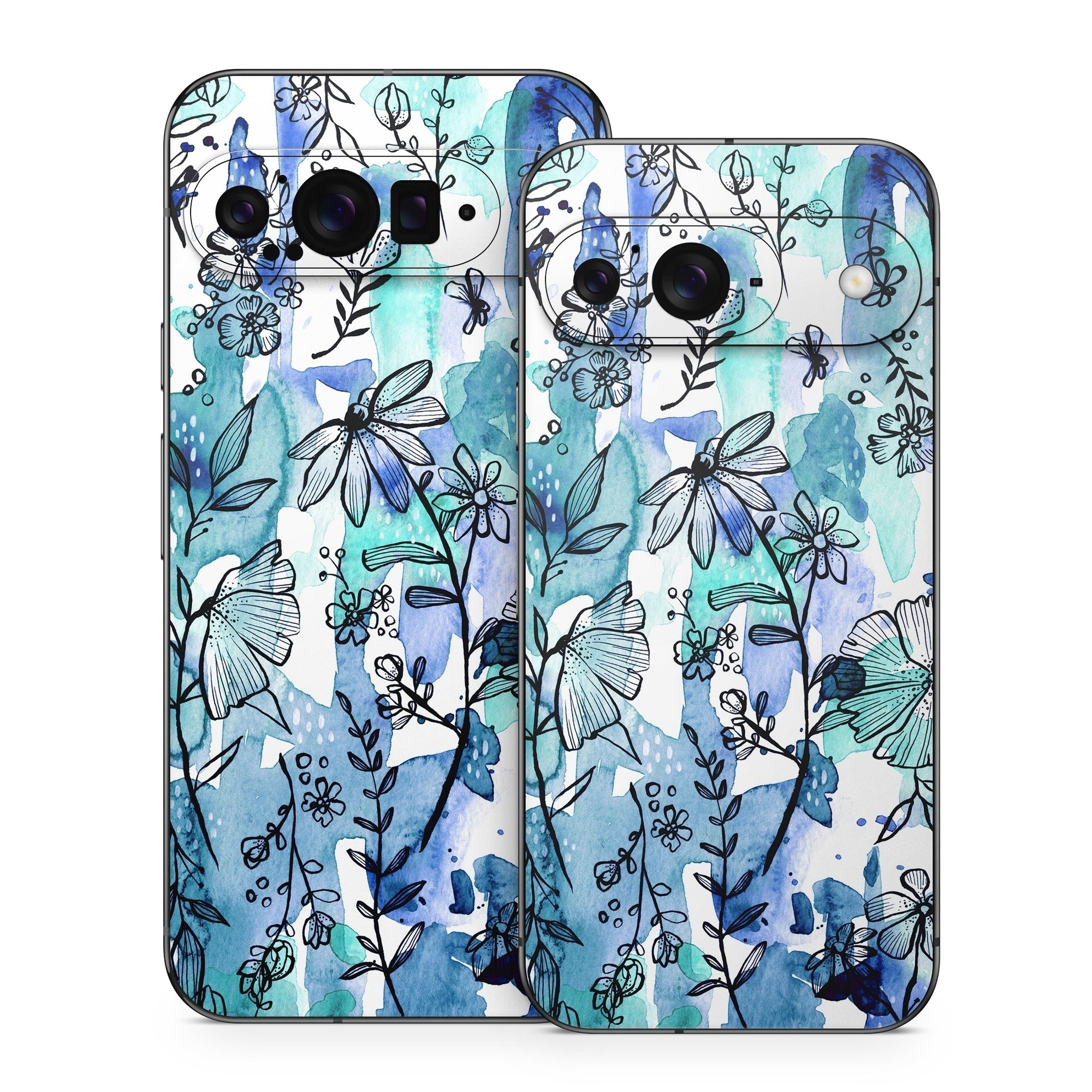 Blue Ink Floral - Google Pixel 9 Skin