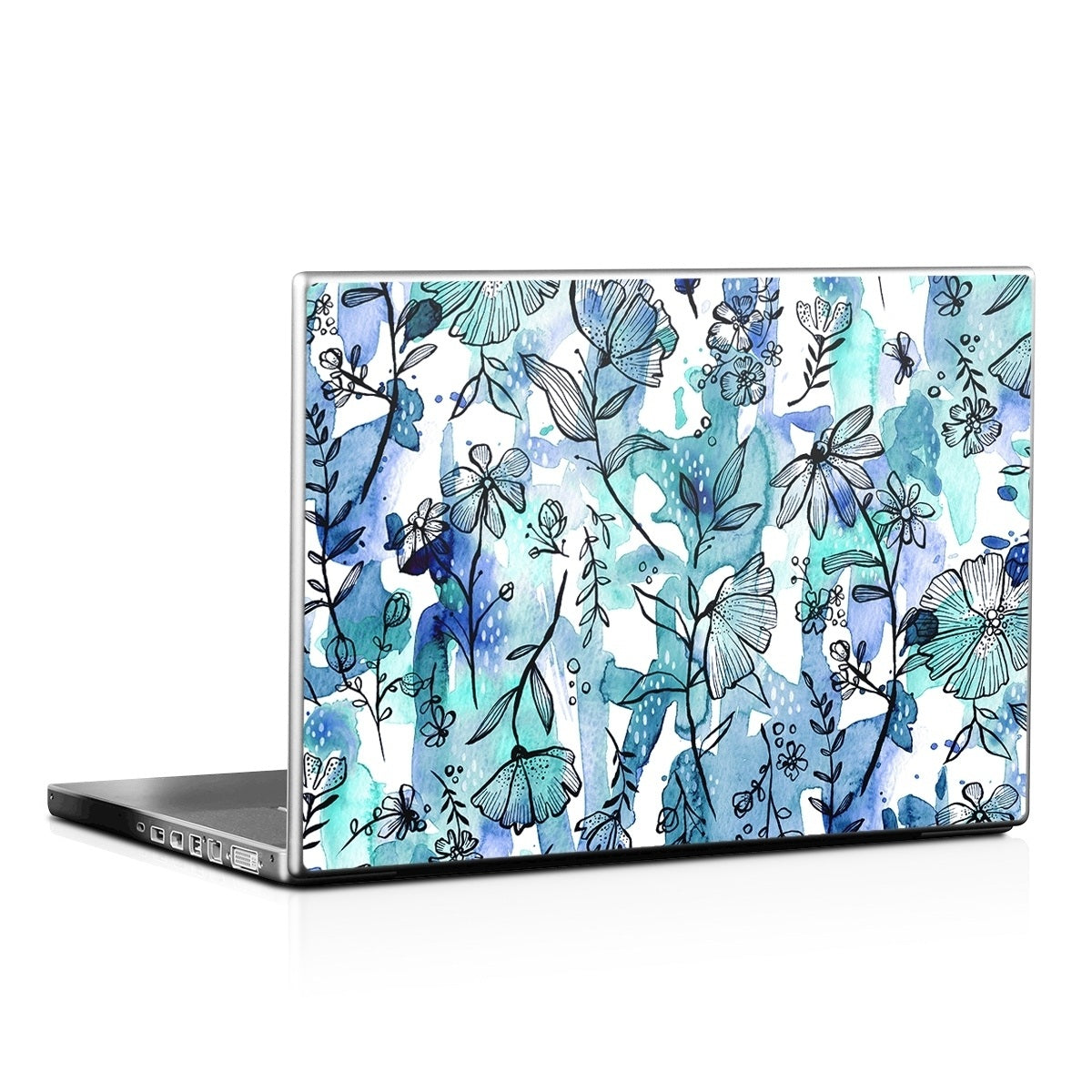 Blue Ink Floral - Laptop Lid Skin