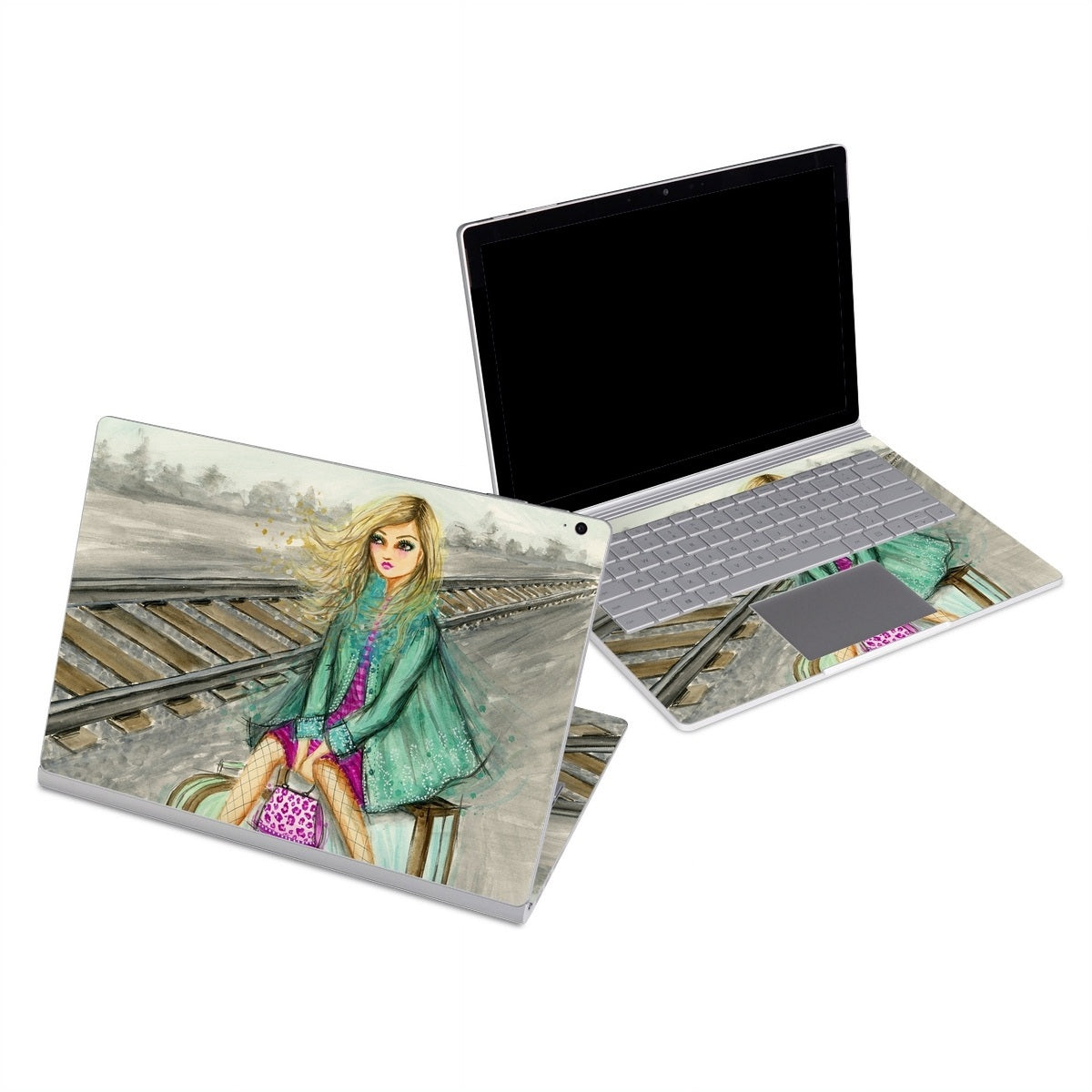 Lulu Waiting by the Train Tracks - Microsoft Surface Book Skin