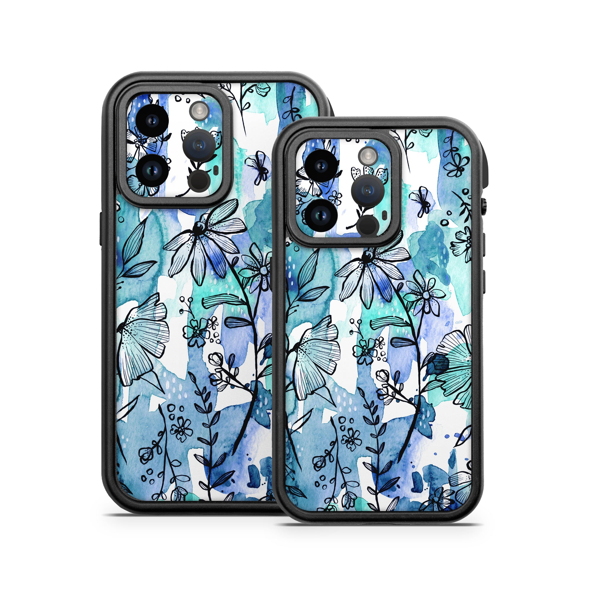 Blue Ink Floral - Otterbox Fre iPhone 14 Case Skin