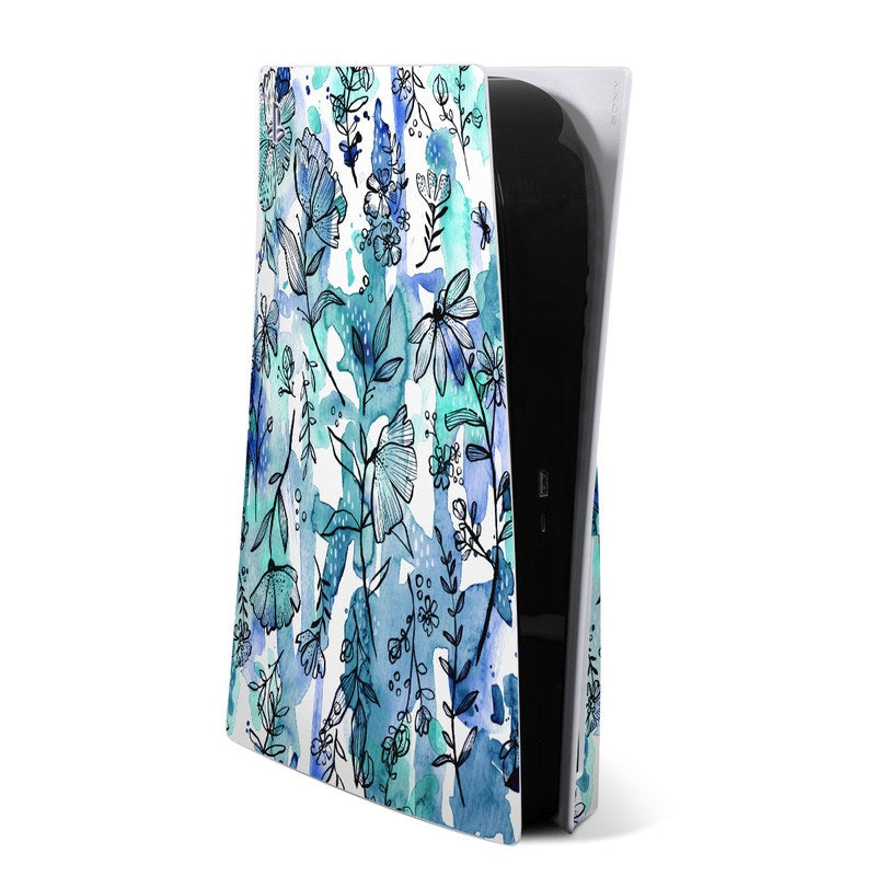 Blue Ink Floral - Sony PS5 Skin