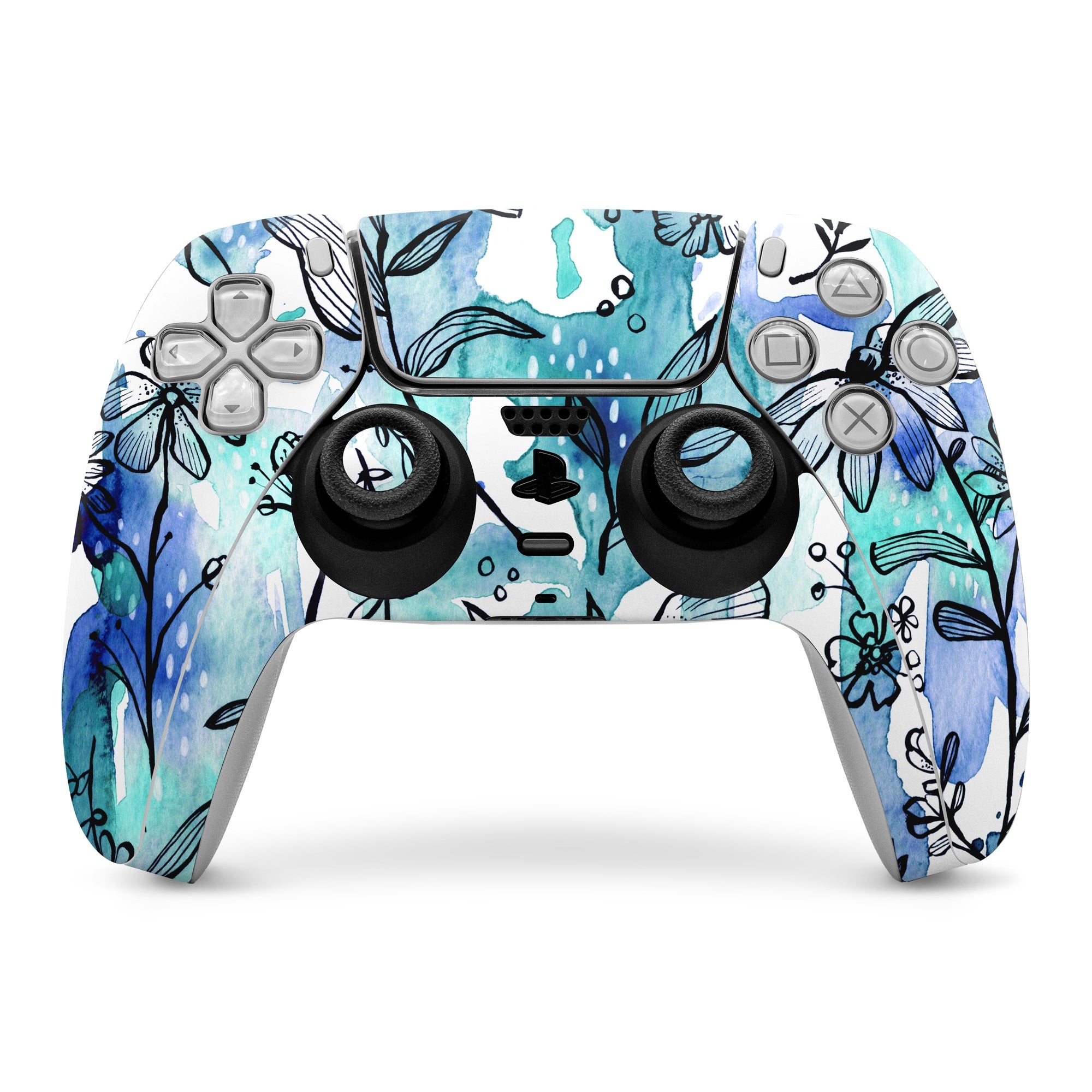 Blue Ink Floral - Sony PS5 Controller Skin