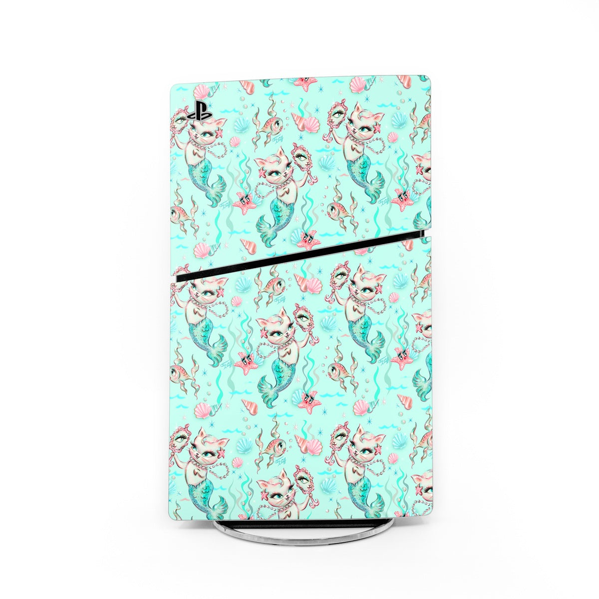 Merkittens with Pearls Aqua - Sony PS5 Slim Skin