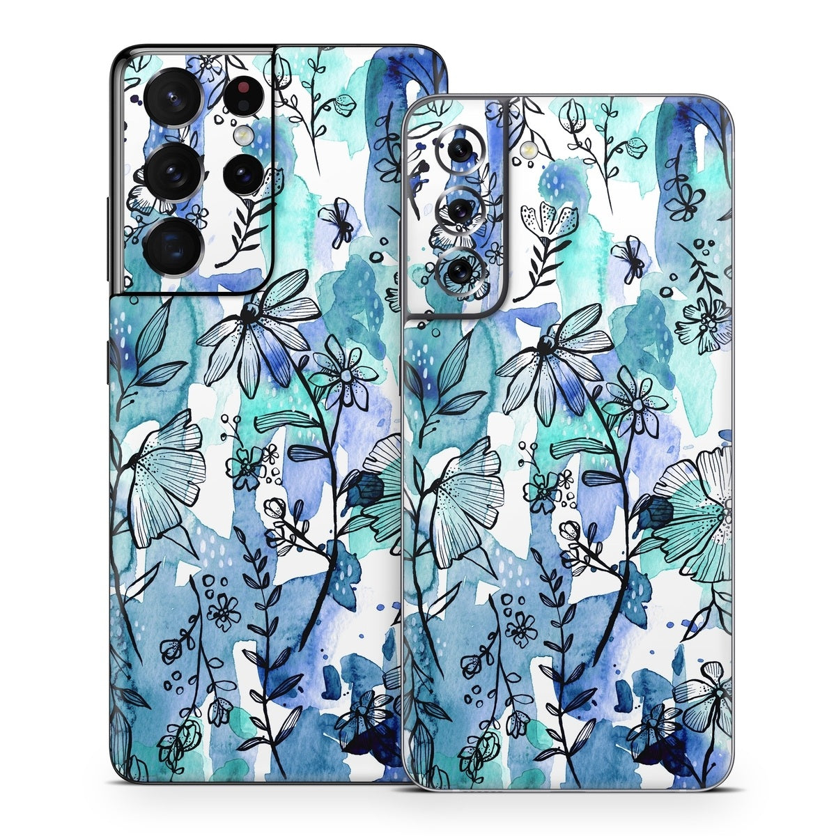 Blue Ink Floral - Samsung Galaxy S21 Skin