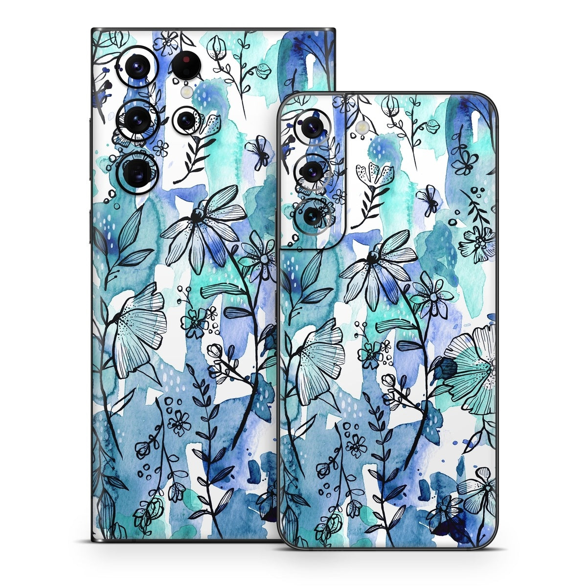 Blue Ink Floral - Samsung Galaxy S22 Skin