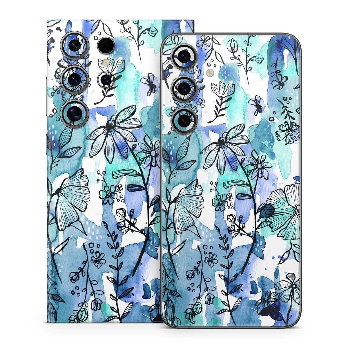 Blue Ink Floral - Samsung Galaxy S24 Skin