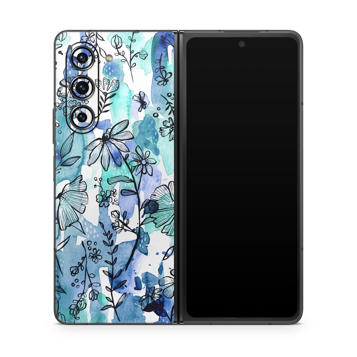 Blue Ink Floral - Samsung Galaxy Z Fold5 Skin