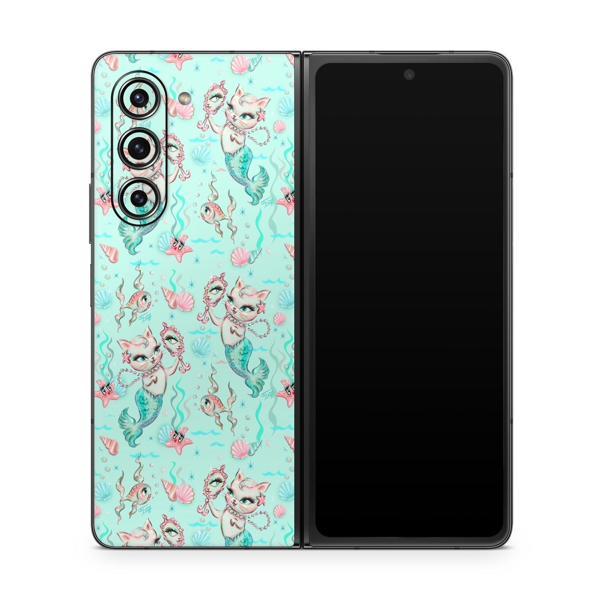 Merkittens with Pearls Aqua - Samsung Galaxy Z Fold5 Skin