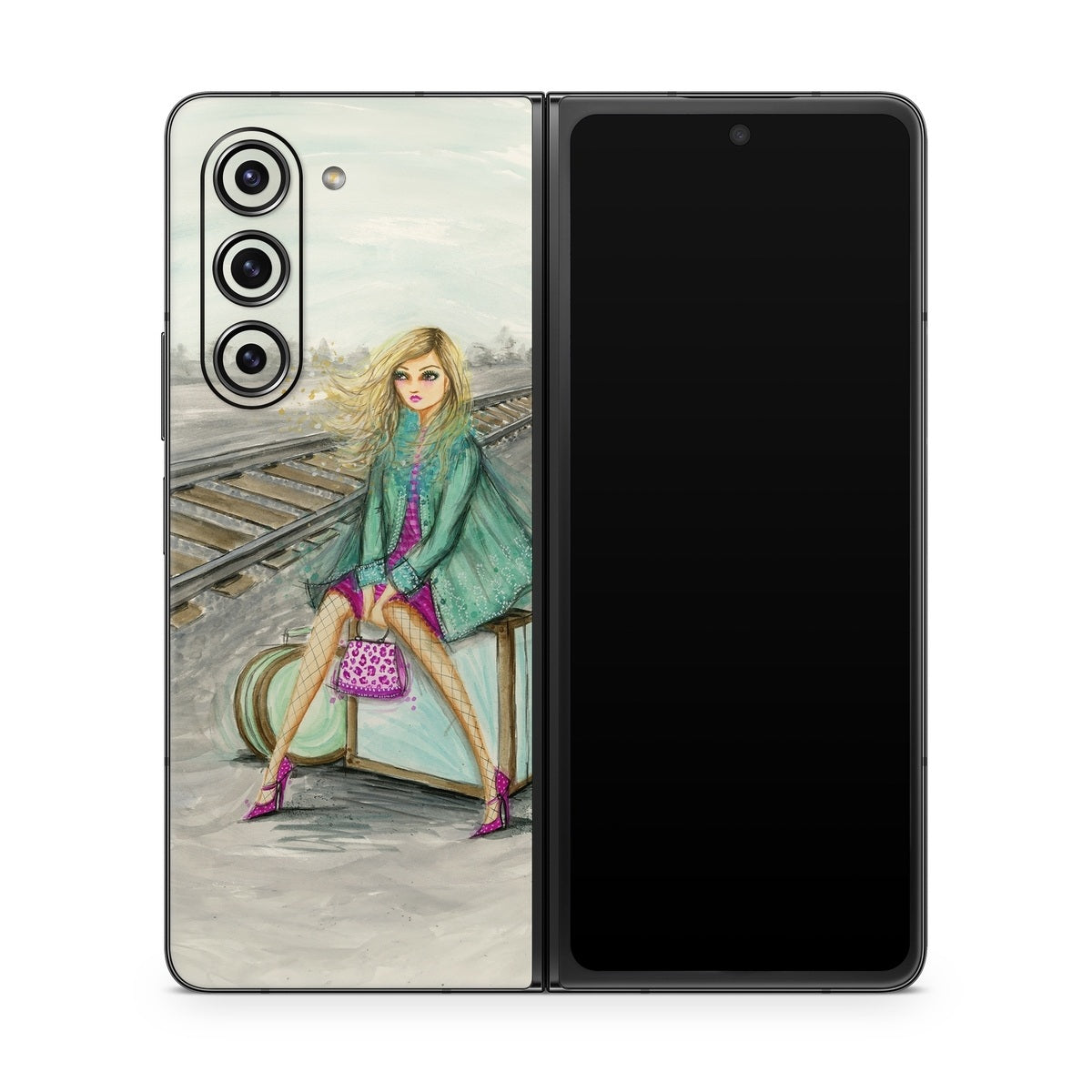 Lulu Waiting by the Train Tracks - Samsung Galaxy Z Fold5 Skin