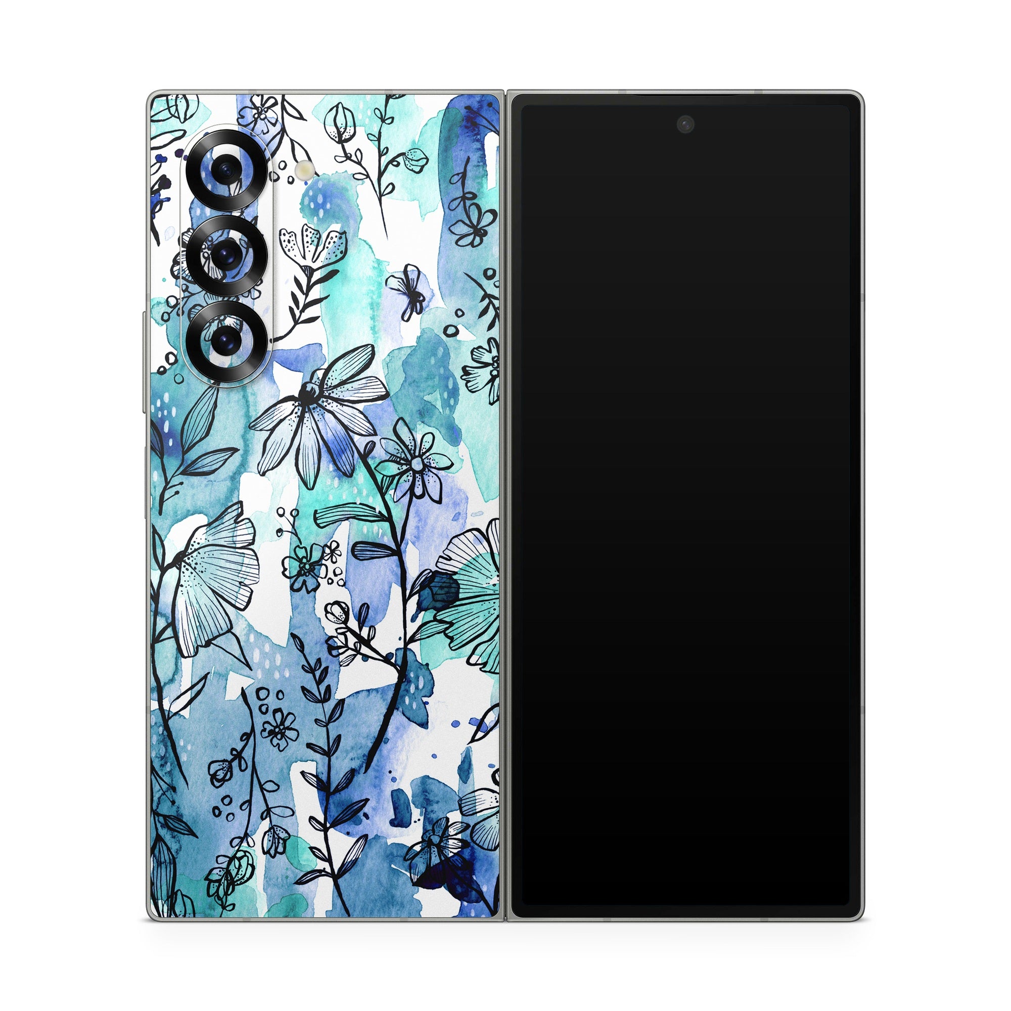 Blue Ink Floral - Samsung Galaxy Z Fold6 Skin