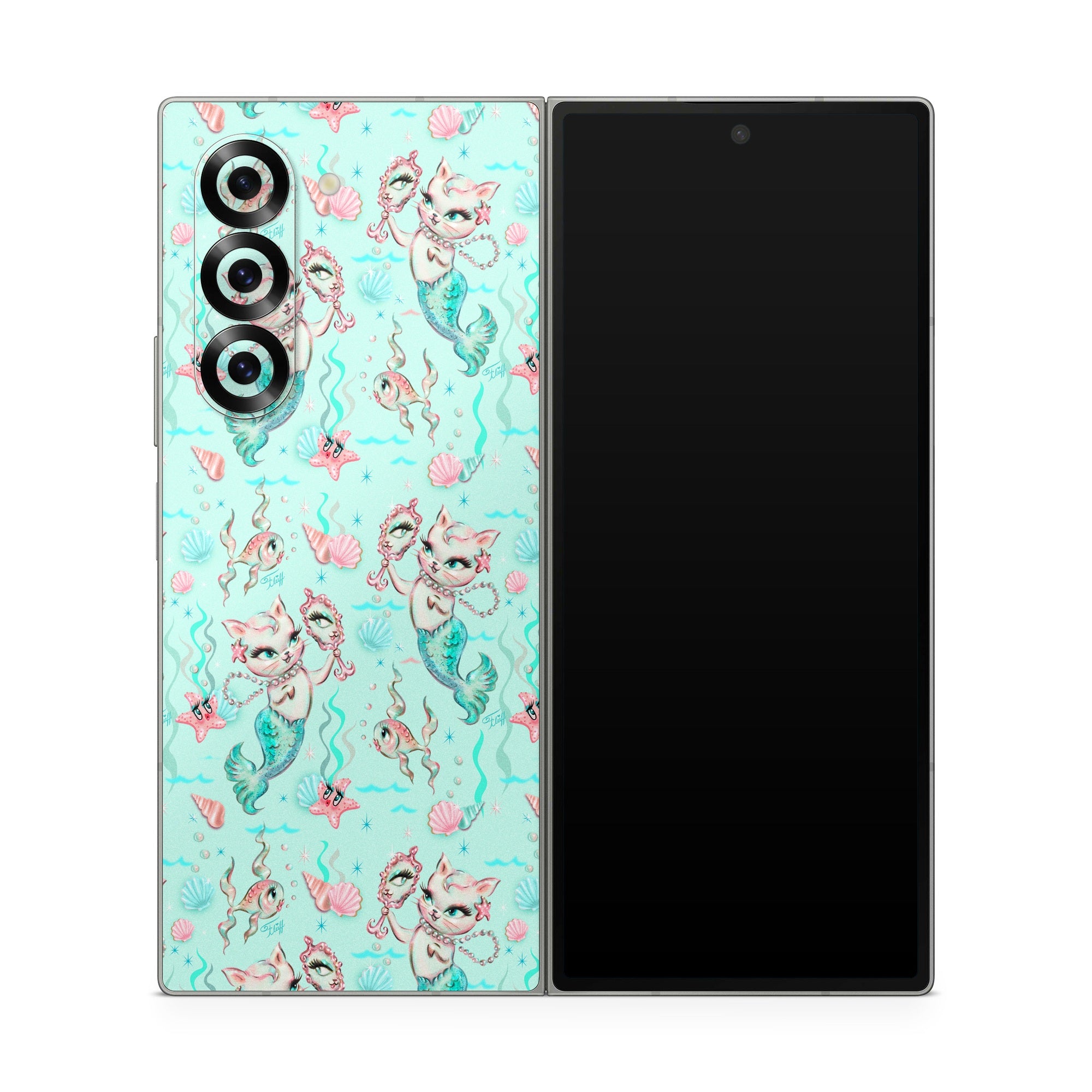 Merkittens with Pearls Aqua - Samsung Galaxy Z Fold6 Skin