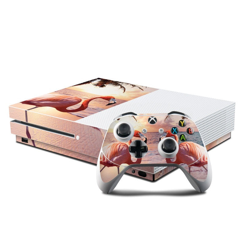 Flamingo Palm - Microsoft Xbox One S Console and Controller Kit Skin